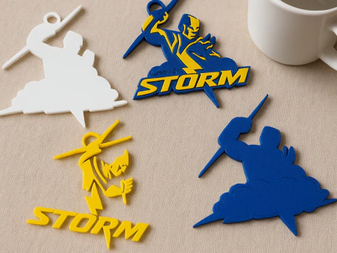 NRL Melbourne Storm keychain badge color printable and renderable 3D Print Model