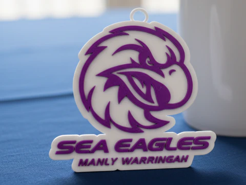 NRL Manly Warringah Sea Eagles anahtarlık rozeti renkli yazdırılabilir ve işlenebilir 3D Baskı Modeli