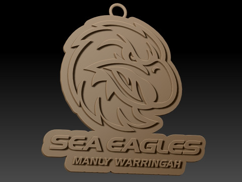 NRL Manly Warringah Sea Eagles keychain badge color printable and renderable 3D Print Model