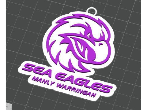 NRL Manly Warringah Sea Eagles keychain badge color printable and renderable 3D Print Model
