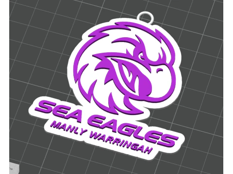 NRL Manly Warringah Sea Eagles keychain badge color printable and renderable 3D Print Model