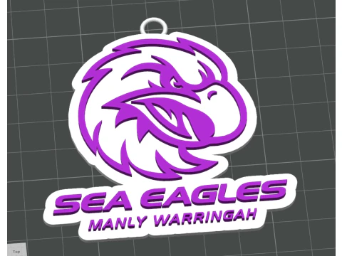 NRL Manly Warringah Sea Eagles keychain badge color printable and renderable 3D Print Model