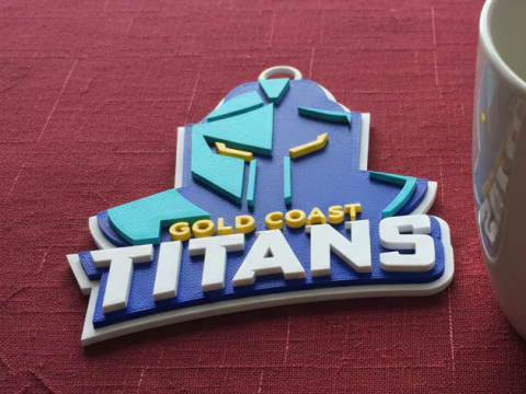 NRL Gold Coast Titans keychain badge color printable and renderable 3D Print Model