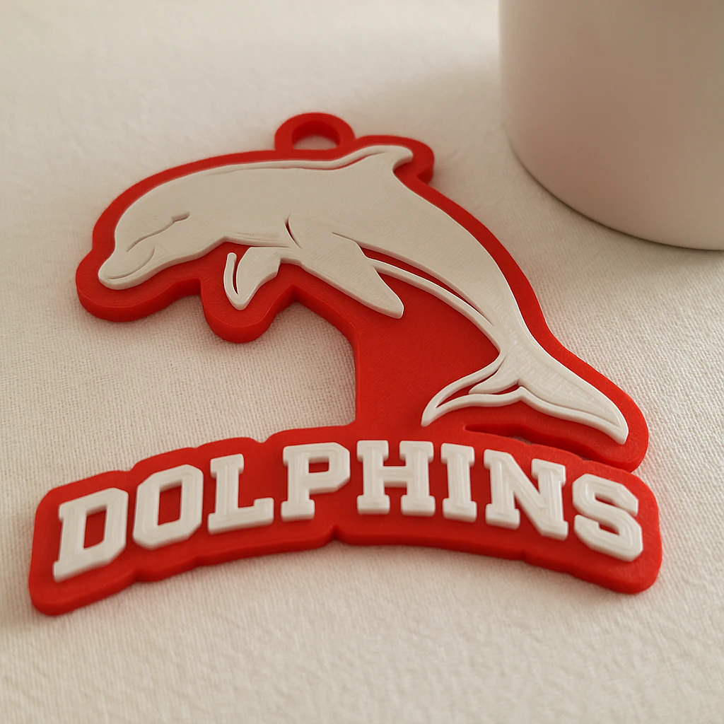 NRL Dolphins keychain badge color printable and renderable 3D Print Model .c4d .max .obj .3ds .fbx .stl .blend 