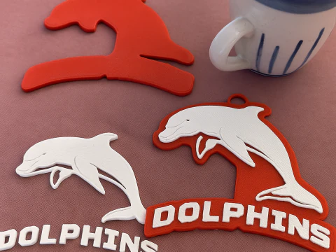 NRL Dolphins keychain badge color printable and renderable 3D Print Model