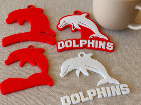 NRL Dolphins keychain badge color printable and renderable 3D Print Model