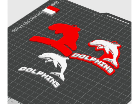 NRL Dolphins keychain badge color printable and renderable 3D Print Model