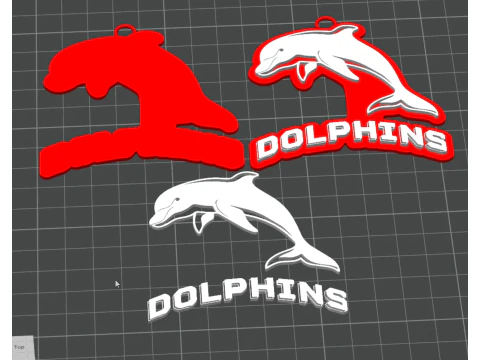 NRL Dolphins keychain badge color printable and renderable 3D Print Model