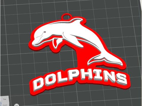 NRL Dolphins keychain badge color printable and renderable 3D Print Model