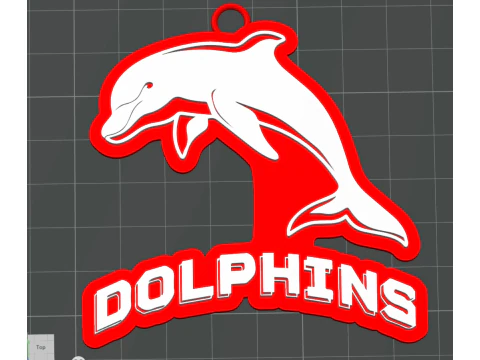 NRL Dolphins keychain badge color printable and renderable 3D Print Model