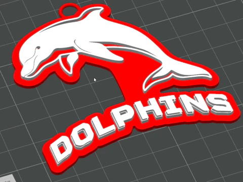 NRL Dolphins keychain badge color printable and renderable 3D Print Model