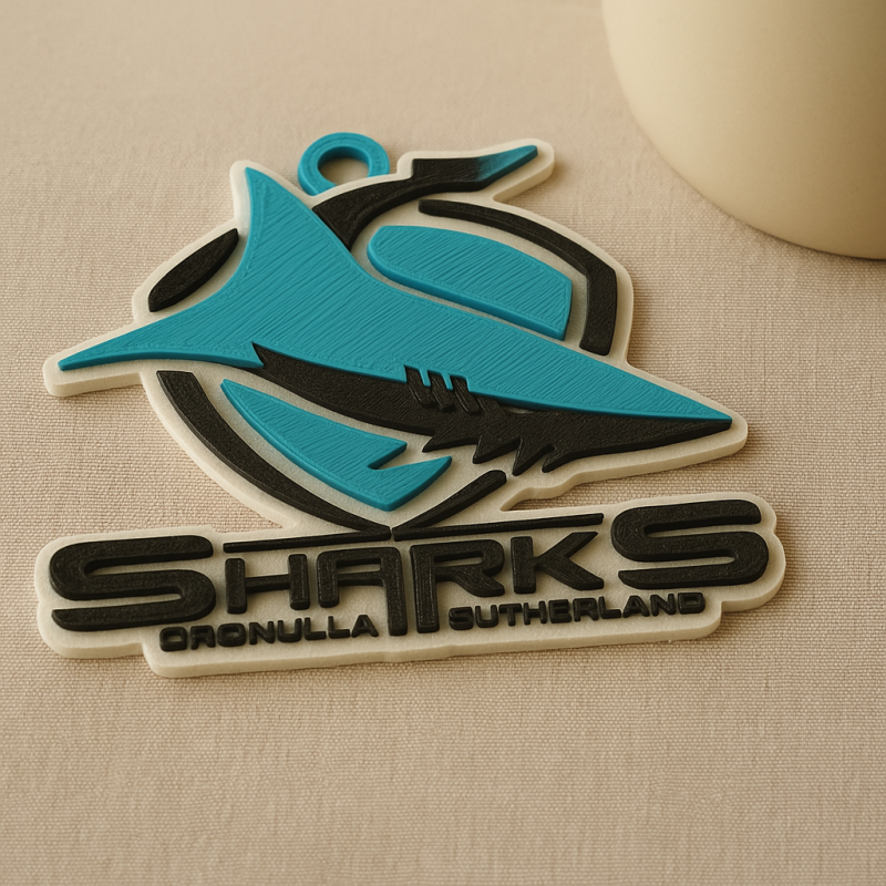 NRL Cronulla Sutherland Sharks keychain badge color printable and renderable 3D प्रिंट मॉडल .c4d .max .obj .3ds .fbx .stl .blend 