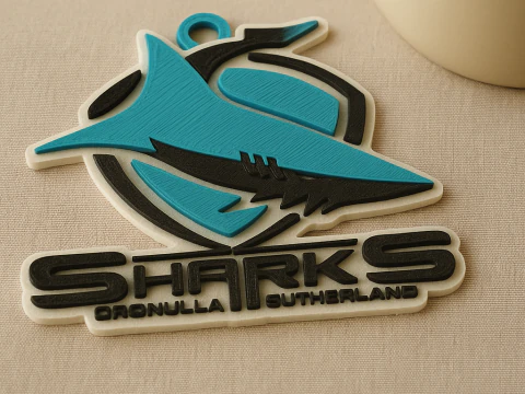NRL Cronulla Sutherland Sharks Schlüsselanhänger-Abzeichen in Farbe zum Ausdrucken und Rendern 3D Druckmodell