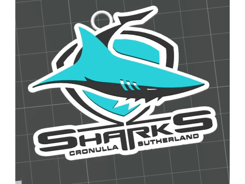 NRL Cronulla Sutherland Sharks keychain badge color printable and renderable 3D Print Model