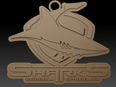 NRL Cronulla Sutherland Sharks keychain badge color printable and renderable 3D Print Model