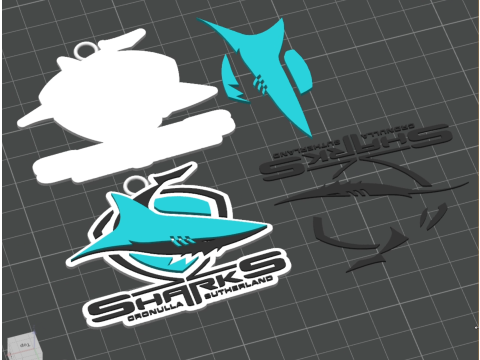 NRL Cronulla Sutherland Sharks keychain badge color printable and renderable 3D प्रिंट मॉडल