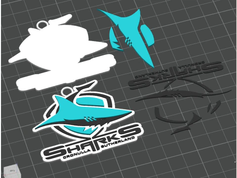 NRL Cronulla Sutherland Sharks keychain badge color printable and renderable 3D Print Model