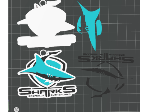 NRL Cronulla Sutherland Sharks keychain badge color printable and renderable 3D प्रिंट मॉडल