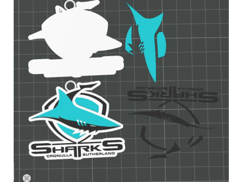 NRL Cronulla Sutherland Sharks keychain badge color printable and renderable 3D Print Model