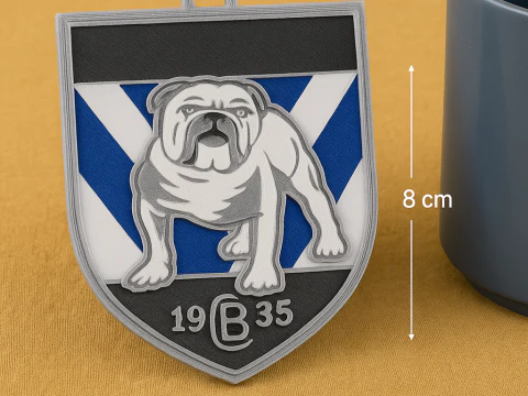 NRL Canterbury Bankstown Bulldogs keychain badge color printable and renderable 3D Print Model