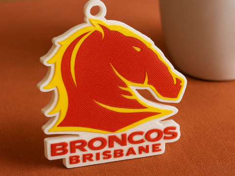 NRL Brisbane Broncos keychain badge color printable and renderable 3D Print Model