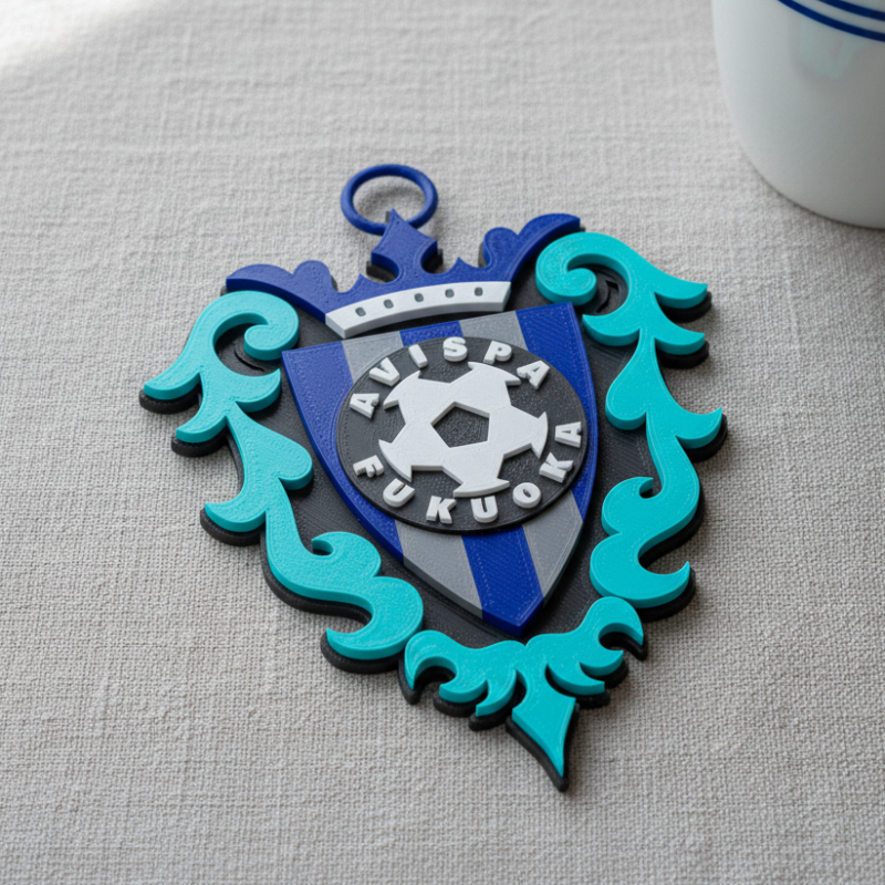 J1 Avispa Fukuoka keychain badge color printable and renderable 3D printmodel .c4d .max .obj .3ds .fbx .stl .blend 