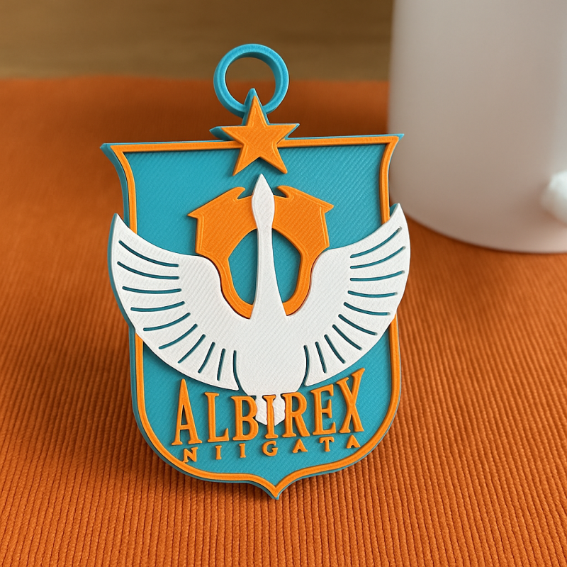 J1 Albirex Niigata keychain badge color printable and renderable 3D printmodel .c4d .max .obj .3ds .fbx .stl .blend 