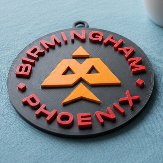 The Hundred Birmingham Phoenix keychain badge color printable and renderable 3D Druckmodell .c4d .max .obj .3ds .fbx .stl .blend