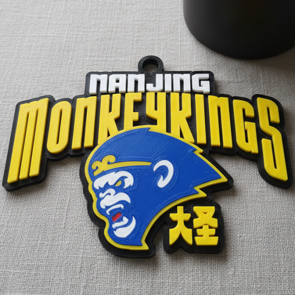 CBA Nanjing Monkey Kings sleutelhangerbadge in kleur afdrukbaar en renderbaar 3D printmodel .c4d .max .obj .3ds .fbx .stl .blend