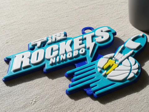 सीबीए निंगबो रॉकेट्स कीचेन बैज रंग मुद्रण योग्य और प्रस्तुत करने योग्य 3D प्रिंट मॉडल