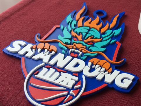 Insignia de llavero CBA Shandong Hi-Speed Kirin imprimible y renderizable en color Modelo de impresión 3D