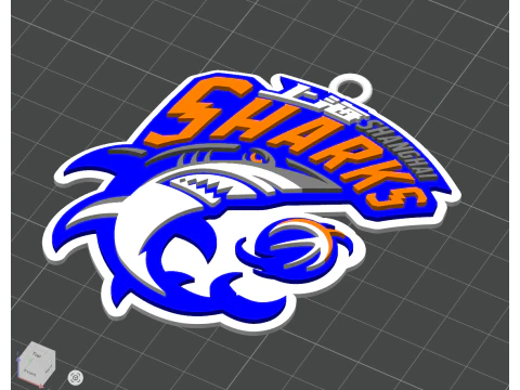 सीबीए शंघाई शार्क्स किचेन बैज रंग मुद्रण योग्य और प्रस्तुत करने योग्य 3D प्रिंट मॉडल