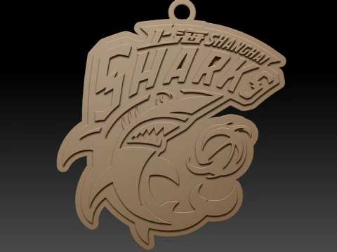 सीबीए शंघाई शार्क्स किचेन बैज रंग मुद्रण योग्य और प्रस्तुत करने योग्य 3D प्रिंट मॉडल