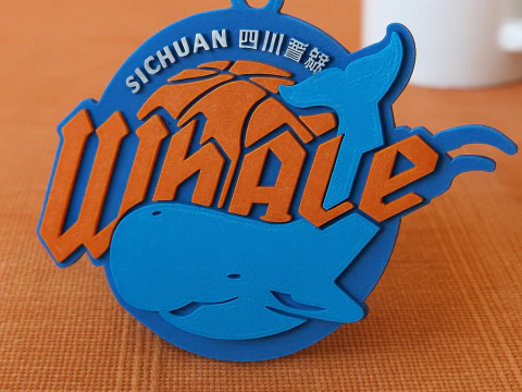Цвет значка CBA Sichuan Blue Whales на брелке для печати и визуализации 3D Принт Модель