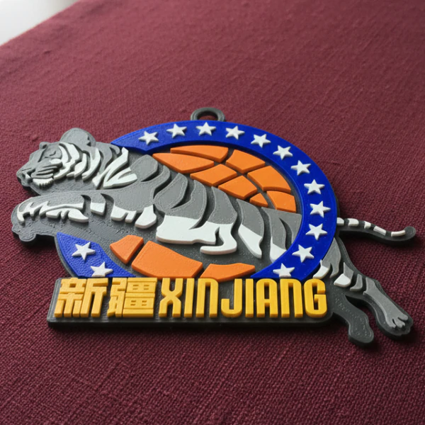 Distintivo portachiavi CBA Xinjiang Flying Tigers stampabile e renderizzabile a colori Modello di stampa 3D .c4d .max .obj .3ds .fbx .stl .blend 
