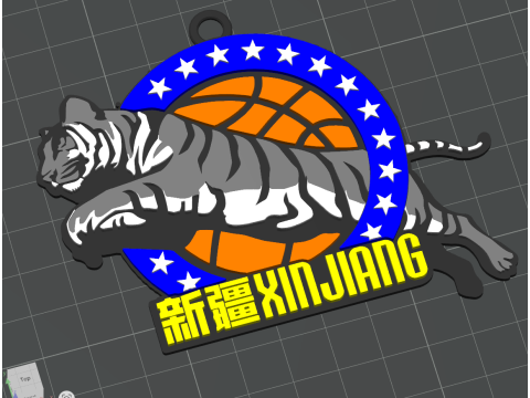 Warna lencana gantungan kunci CBA Xinjiang Flying Tigers dapat dicetak dan dirender Model Cetak 3D