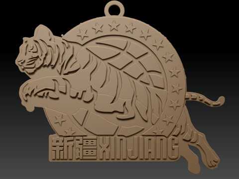 Warna lencana gantungan kunci CBA Xinjiang Flying Tigers dapat dicetak dan dirender Model Cetak 3D