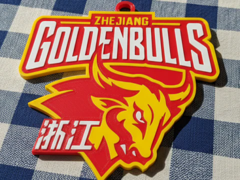 सीबीए झेजियांग गोल्डन बुल्स कीचेन बैज रंग मुद्रण योग्य और प्रस्तुत करने योग्य 3D प्रिंट मॉडल