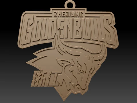 CBA Zhejiang Golden Bulls keychain badge color printable and renderable 3D Print Model