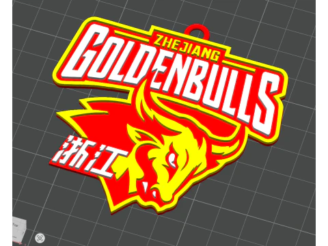 CBA Zhejiang Golden Bulls keychain badge color printable and renderable 3D Print Model