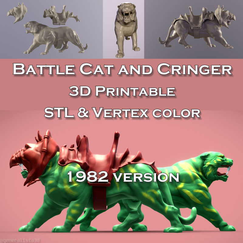 High-quality Battle Cat Cringer fan art from MOTU 1982 version 3D Print Model .c4d .max .obj .3ds .fbx .stl .blend