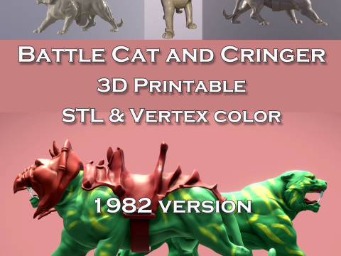 Fan art Battle Cat Cringer de haute qualité de la version MOTU 1982 Modèles 3D en vedette