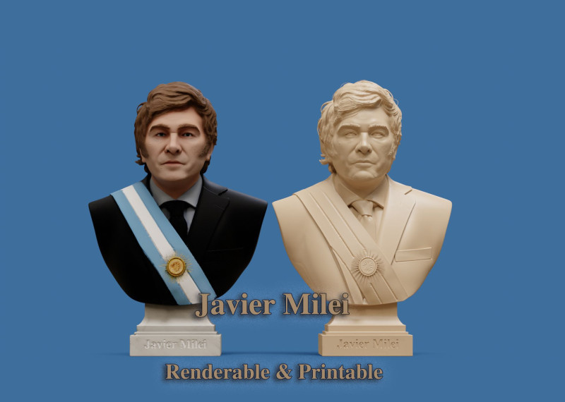 Javier Milei buste afdrukbaar en renderbaar 3D printmodel .c4d .max .obj .3ds .fbx .stl .blend 