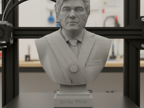 Javier Milei buste afdrukbaar en renderbaar 3D printmodel