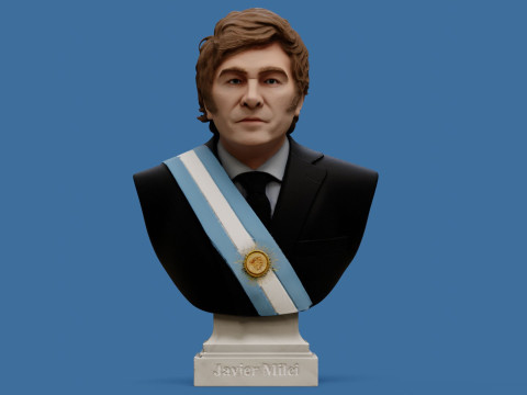 Javier Milei buste afdrukbaar en renderbaar 3D printmodel