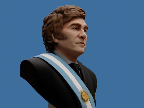 Javier Milei buste afdrukbaar en renderbaar 3D printmodel