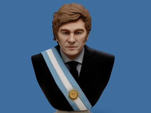 Javier Milei buste afdrukbaar en renderbaar 3D printmodel