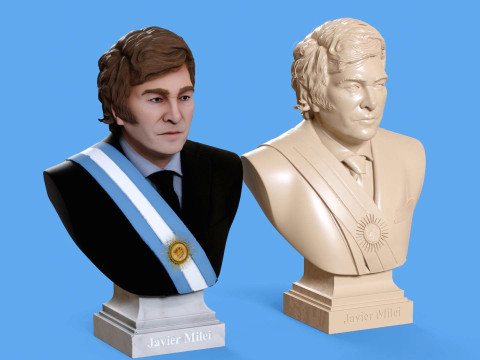 Javier Milei buste afdrukbaar en renderbaar 3D printmodel