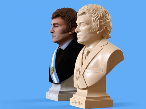 Javier Milei buste afdrukbaar en renderbaar 3D printmodel