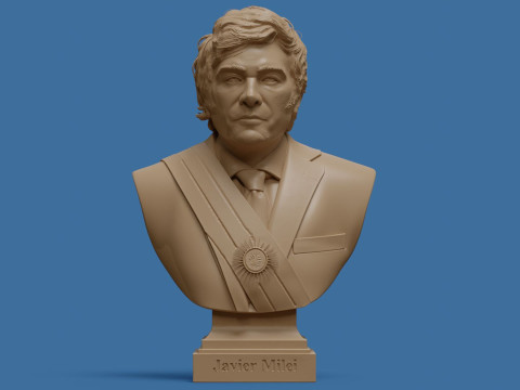 Javier Milei buste afdrukbaar en renderbaar 3D printmodel